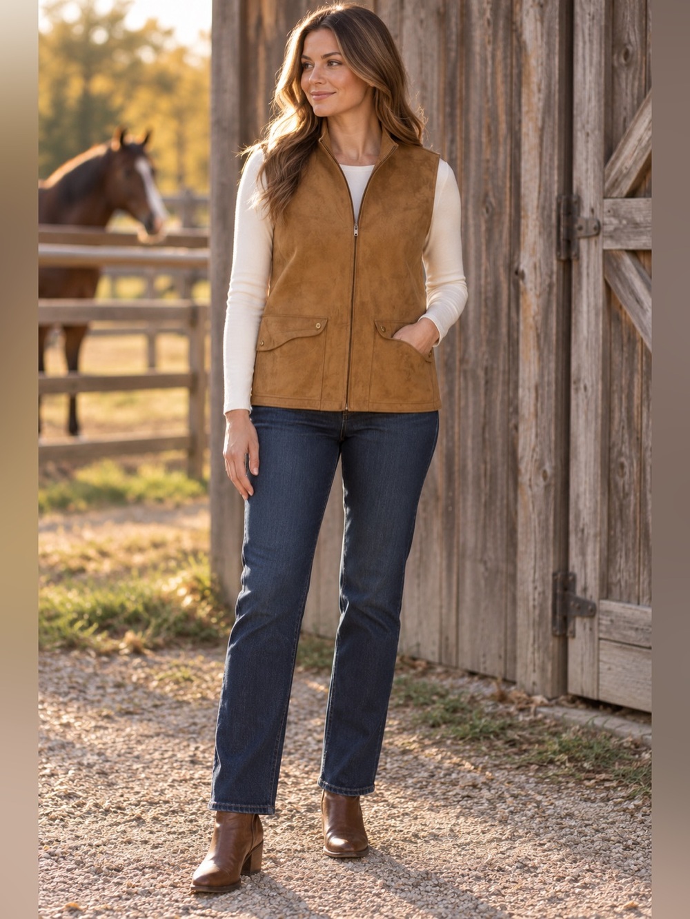 Lauren Ralph Lauren Faux Suede Utility Vest Brown Women’s L Western